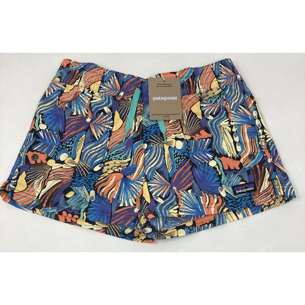 Kid's Patagonia Costa Rica Baggies Unlined 3" Joy Pitch Blue Large 12 NWT $49
